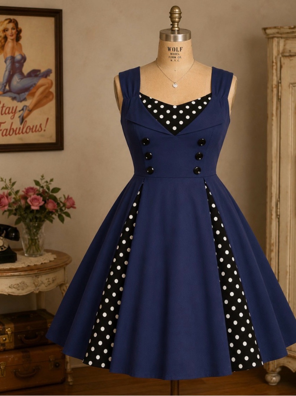 Vintage repro style - 50’s Retro Sleeveless Rockabilly dress - Side Zip